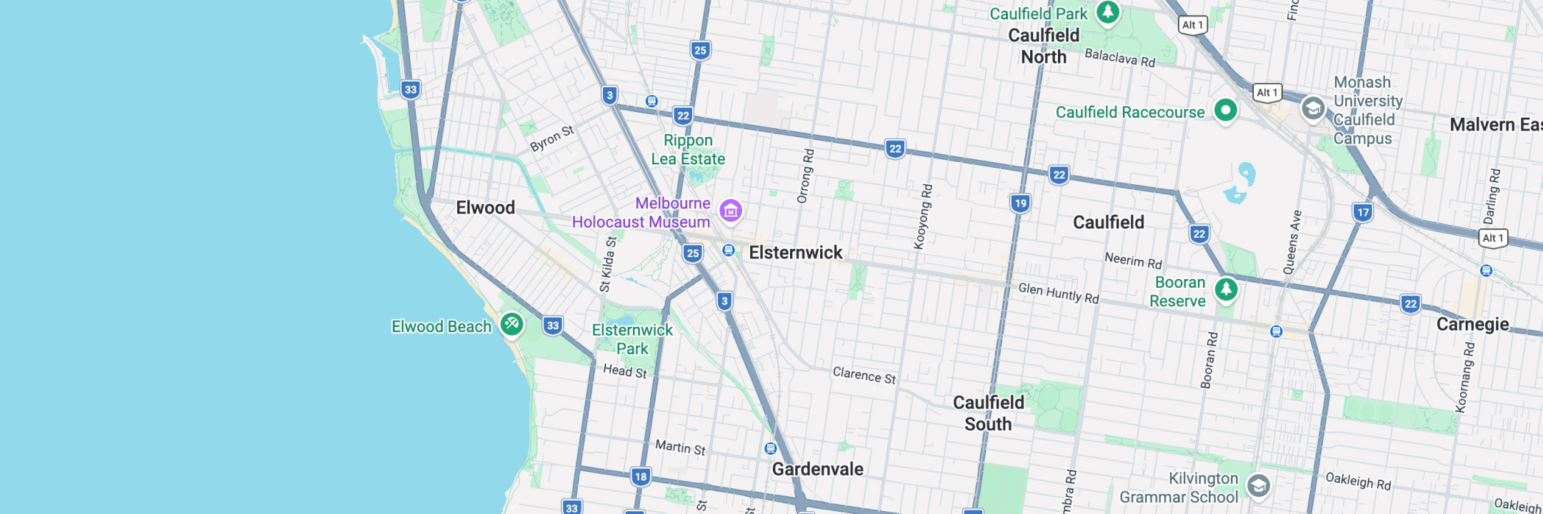 Map showing the location of Elsternwick Park Tennis Centre at 464 St Kilda Street, Brighton